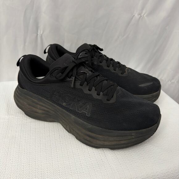 Hoka One One Bondi 8 Shoes Mens 12 4E Extra Wide EEEE Triple Black Running - Picture 1 of 12
